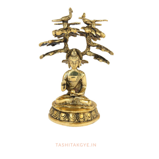 Exquisite Golden and Black Bodhi Tree Buddha Brass Idol | Tashi Takgye