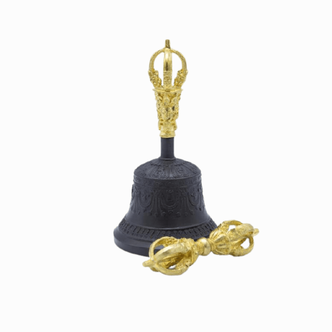 Fine Black Bell & Dorje Set: Authentic Buddhist Ritual Tools