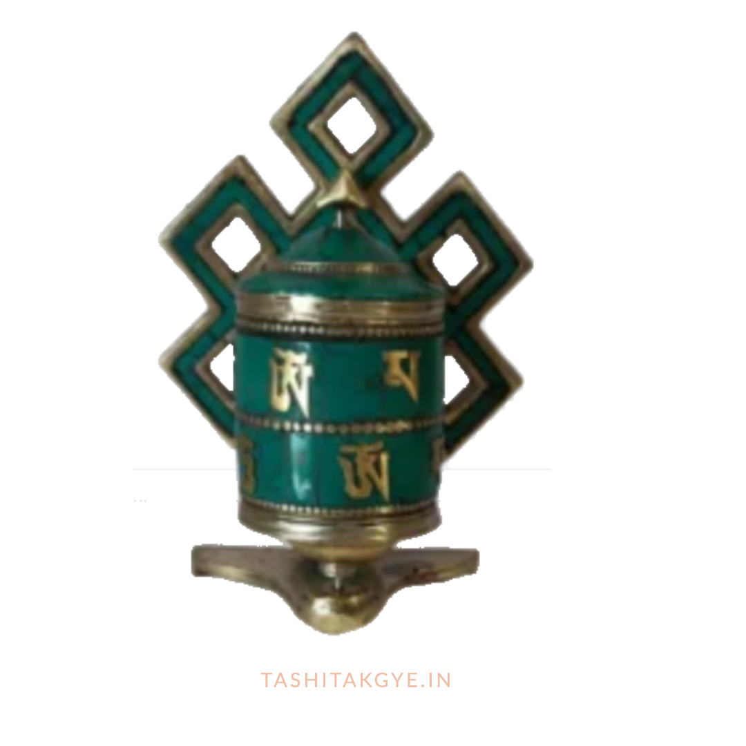 Small Copper Brass Turquoise Endless Knot Prayer Wheel | Sacred Symbol | Tashi Takgye