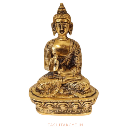 White Metal Carved Buddha Statue 7" - Handcrafted Buddhist Décor