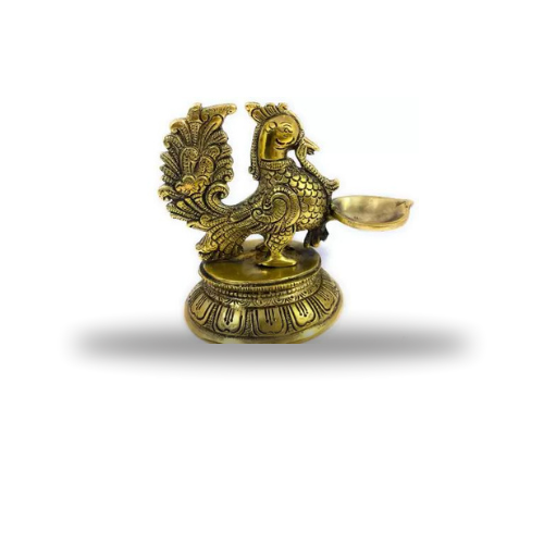 Brass Diyas for Pooja: Peacock Bird Design, Oil Lamps, and Religious Décor