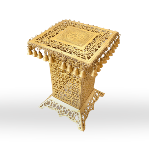 Ethnic Design Brass Metal Decorative Corner Table with Hanging Bells