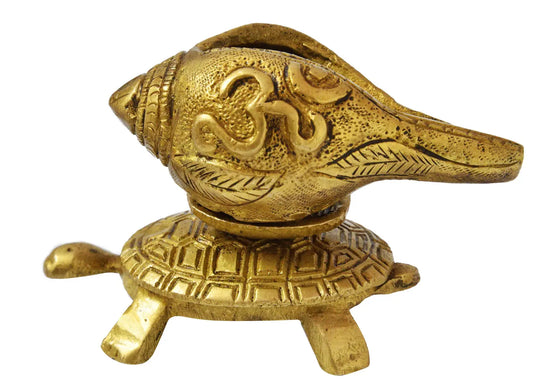 Handmade 2-Inch Brass Conch on Tortoise Small Statue | Made in India